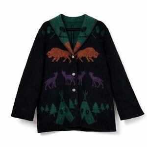 Wooded River Vintage Lodge Wool Blend Jacket Buffalo Totem Size L Made in USA